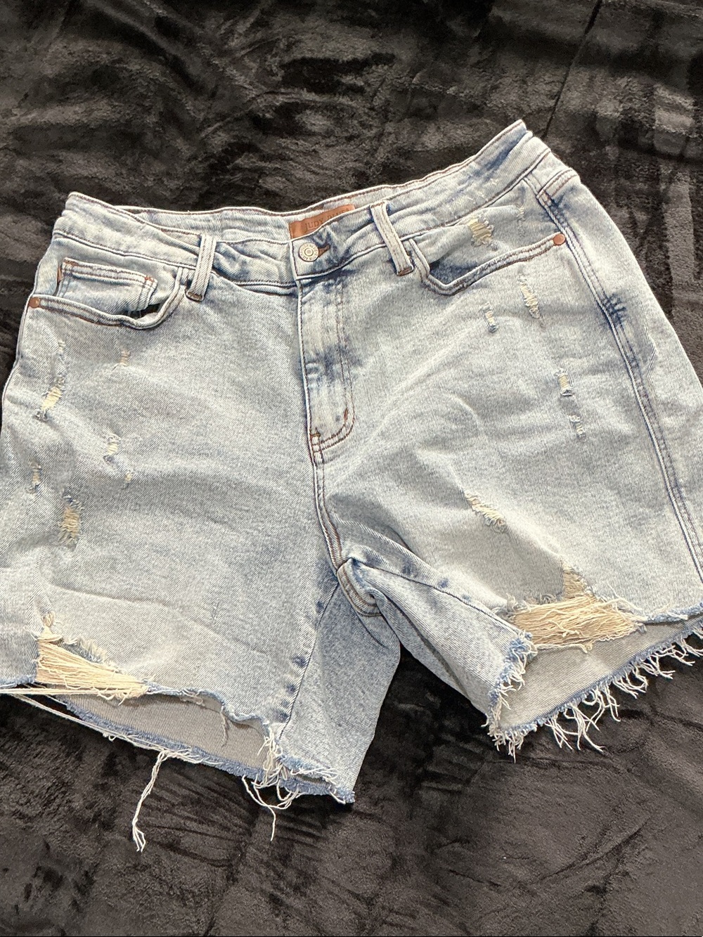 Judy Blue Pale Blue Distressed Frayed Hem Denim Shorts